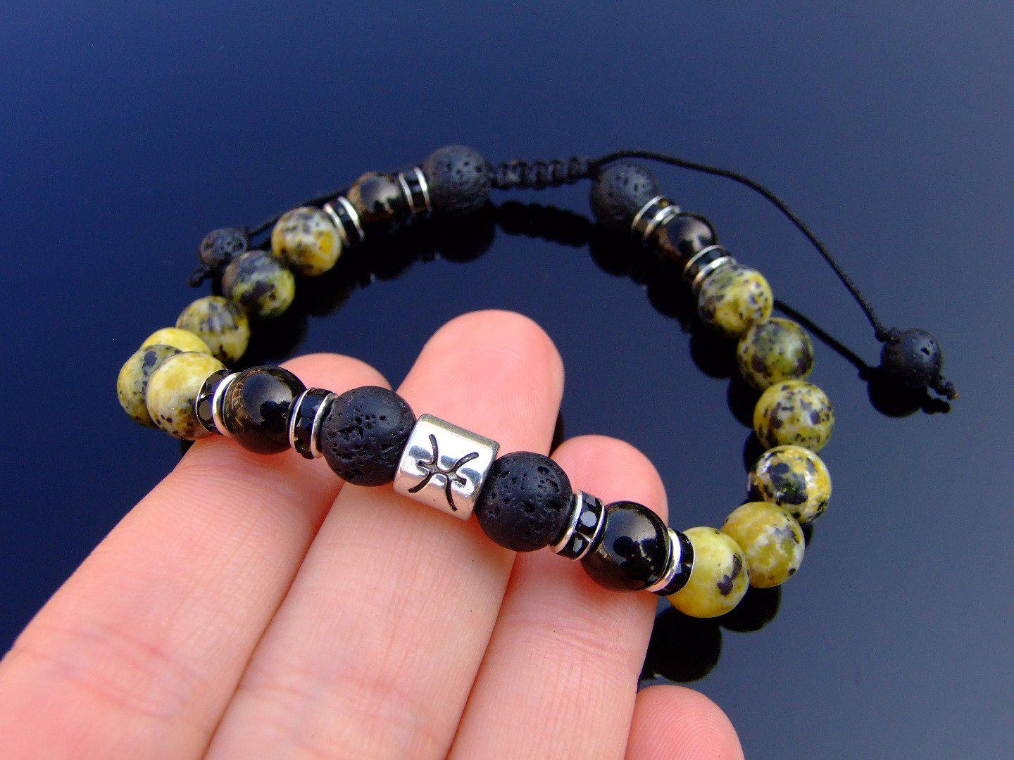 Pisces Jet Lava Turquoise Birthstone Bracelet 6-9'' Macrame Michael's UK Jewellery