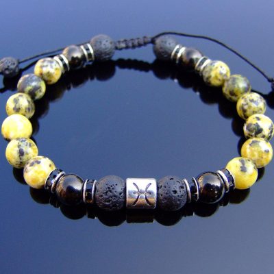 Pisces Jet Lava Turquoise Birthstone Bracelet 6-9'' Macrame Michael's UK Jewellery