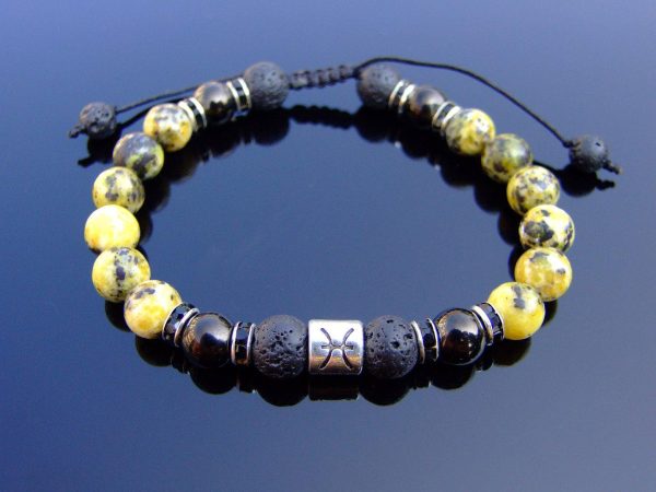Pisces Jet Lava Turquoise Birthstone Bracelet 6-9'' Macrame Michael's UK Jewellery