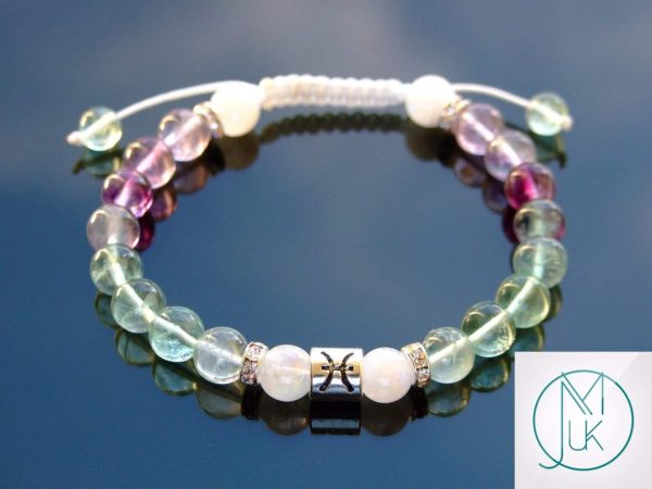 Pisces Moonstone Fluorite Birthstone Bracelet 6-9'' Macrame Michael's UK Jewellery