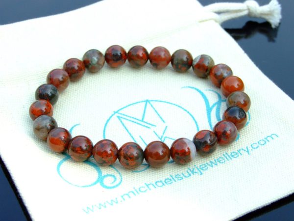 Poppy Jasper Natural Gemstone Bracelet 6-9'' Elasticated Michael's UK Jewellery