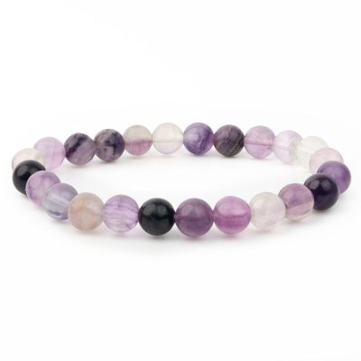 Purple Fluorite Natural Gemstone Bracelet 6-9'' Elasticated Michael's UK Jewellery
