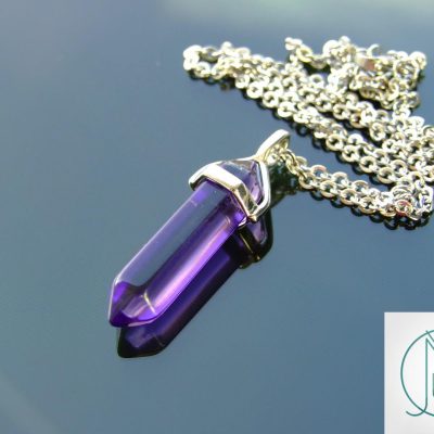 Gemstone Necklace Purple Glass Natural Point Pendant beads mouse