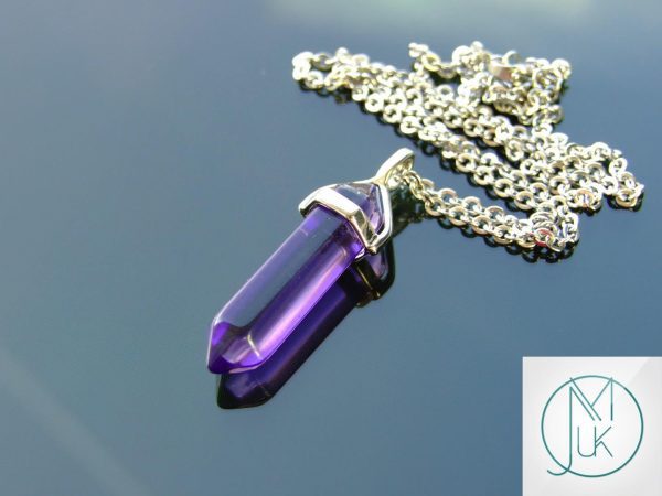 Gemstone Necklace Purple Glass Natural Point Pendant beads mouse