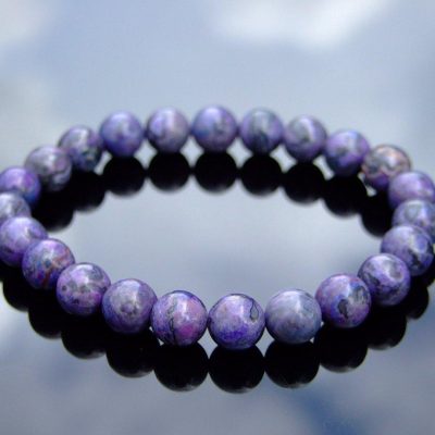 Purple Scenery Jasper Natural Dyed Gemstone Bracelet 6-9'' Elasticated Michael's UK Jewellery