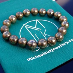 Pyrite 10mm Natural Gemstone Bracelet 6-9'' Elasticated Michael's UK Jewellery