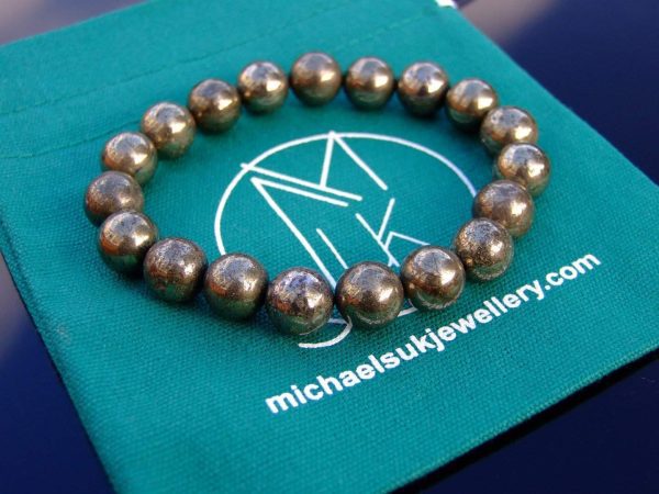 Pyrite 10mm Natural Gemstone Bracelet 6-9'' Elasticated Michael's UK Jewellery