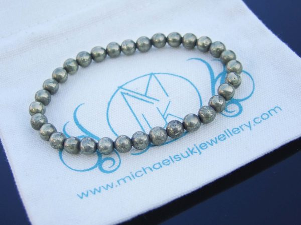 Pyrite Natural 6mm Gemstone Bracelet 6-9'' Elasticated Michael's UK Jewellery