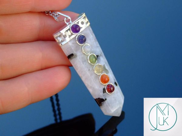 Rainbow Moonstone 7 Chakra Natural Gemstone Pendant Necklace 50cm Michael's UK Jewellery