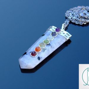 Rainbow Moonstone 7 Chakra Natural Gemstone Pendant Necklace 50cm Michael's UK Jewellery