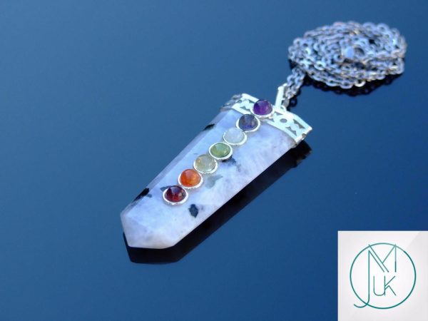 Rainbow Moonstone 7 Chakra Natural Gemstone Pendant Necklace 50cm Michael's UK Jewellery