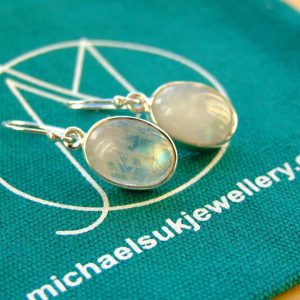 Rainbow Moonstone Natural Gemstone 925 Sterling Silver Earrings Michael's UK Jewellery
