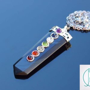 Rainbow Obsidian 7 Chakra Natural Gemstone Pendant Necklace 50cm Michael's UK Jewellery