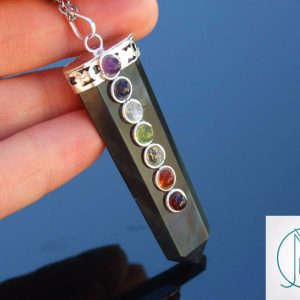 Rainbow Obsidian 7 Chakra Natural Gemstone Pendant Necklace 50cm Michael's UK Jewellery