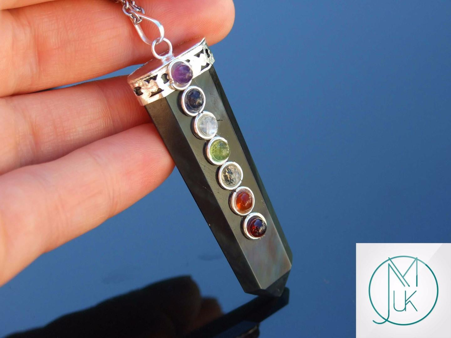 Rainbow Obsidian 7 Chakra Natural Gemstone Pendant Necklace 50cm Michael's UK Jewellery