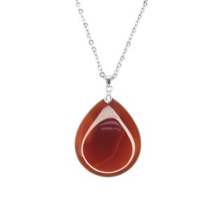 Gemstone Necklace Red Agate Tear Pendant Natural beads mouse