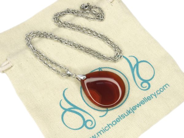 Read Agate Necklace Tear Pendant Natural Gemstone 50cm Chain with Pouch Michael's UK Jewellery