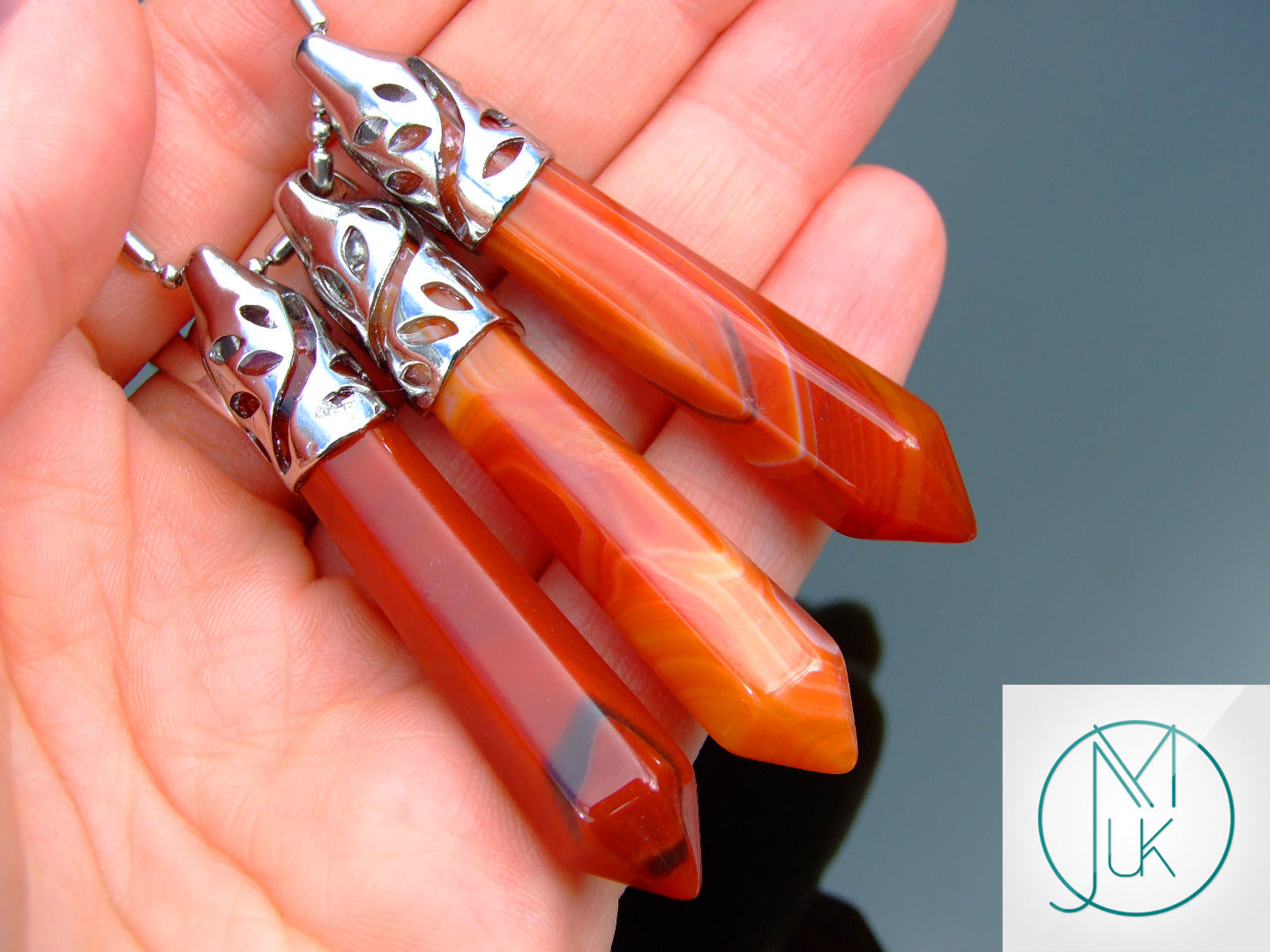 Red Agate Long Point Pendant Gemstone Necklace Michael's UK Jewellery