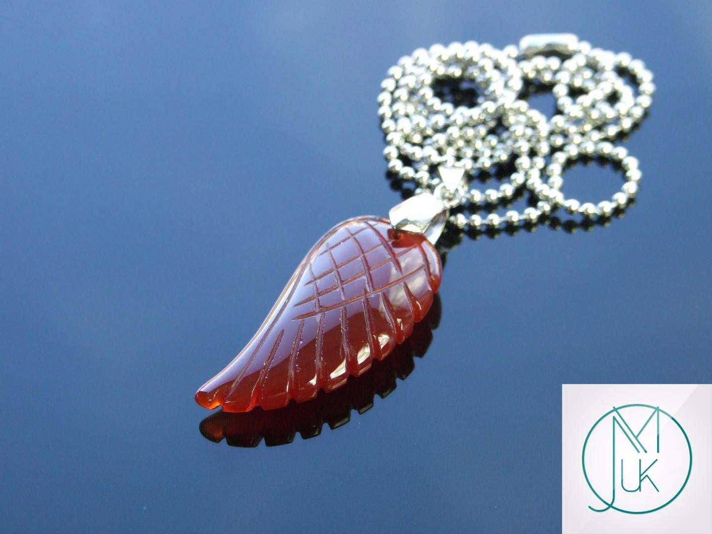 Red Agate Natural Gemstone Angel Wing Pendant Necklace mine to mind