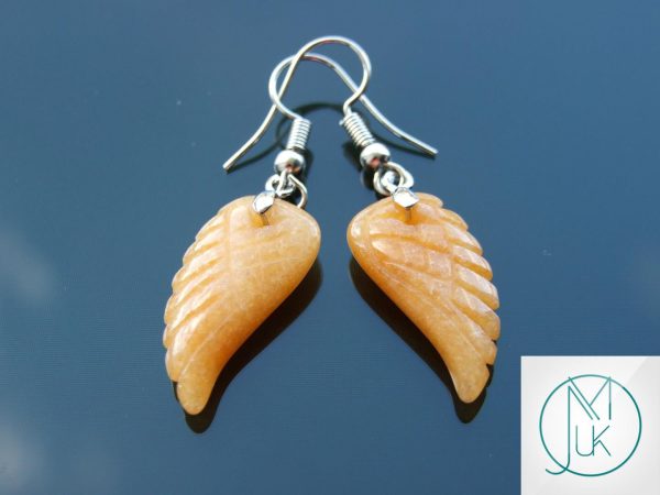 Red Aventurine Earrings Angel Wing Shape Natural Gemstone with Pouch Michael's UK Jewellery
