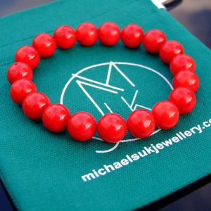 Red Coral 10mm Natural Dyed Gemstone Bracelet 6-9'' Elasticated Michael's UK Jewellery