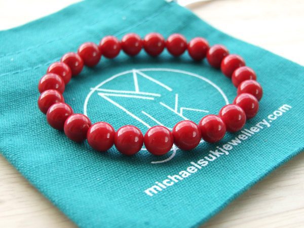 Red Coral Natural Dyed Gemstone Bracelet 6-9'' Elasticated Michael's UK Jewellery