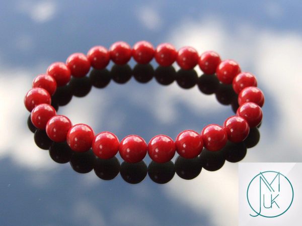 Red Coral Natural Dyed Gemstone Bracelet 6-9'' Elasticated Michael's UK Jewellery