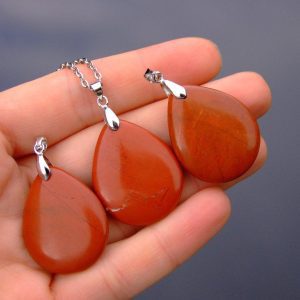 Red Jasper Necklace Tear Pendant Natural Gemstone 50cm Chain with Pouch Michael's UK Jewellery