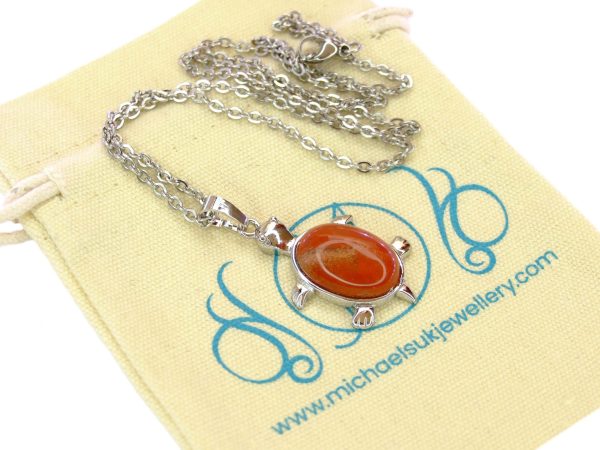 Red Jasper Necklace Turtle Pendant Natural Gemstone With Pouch Michael's UK Jewellery