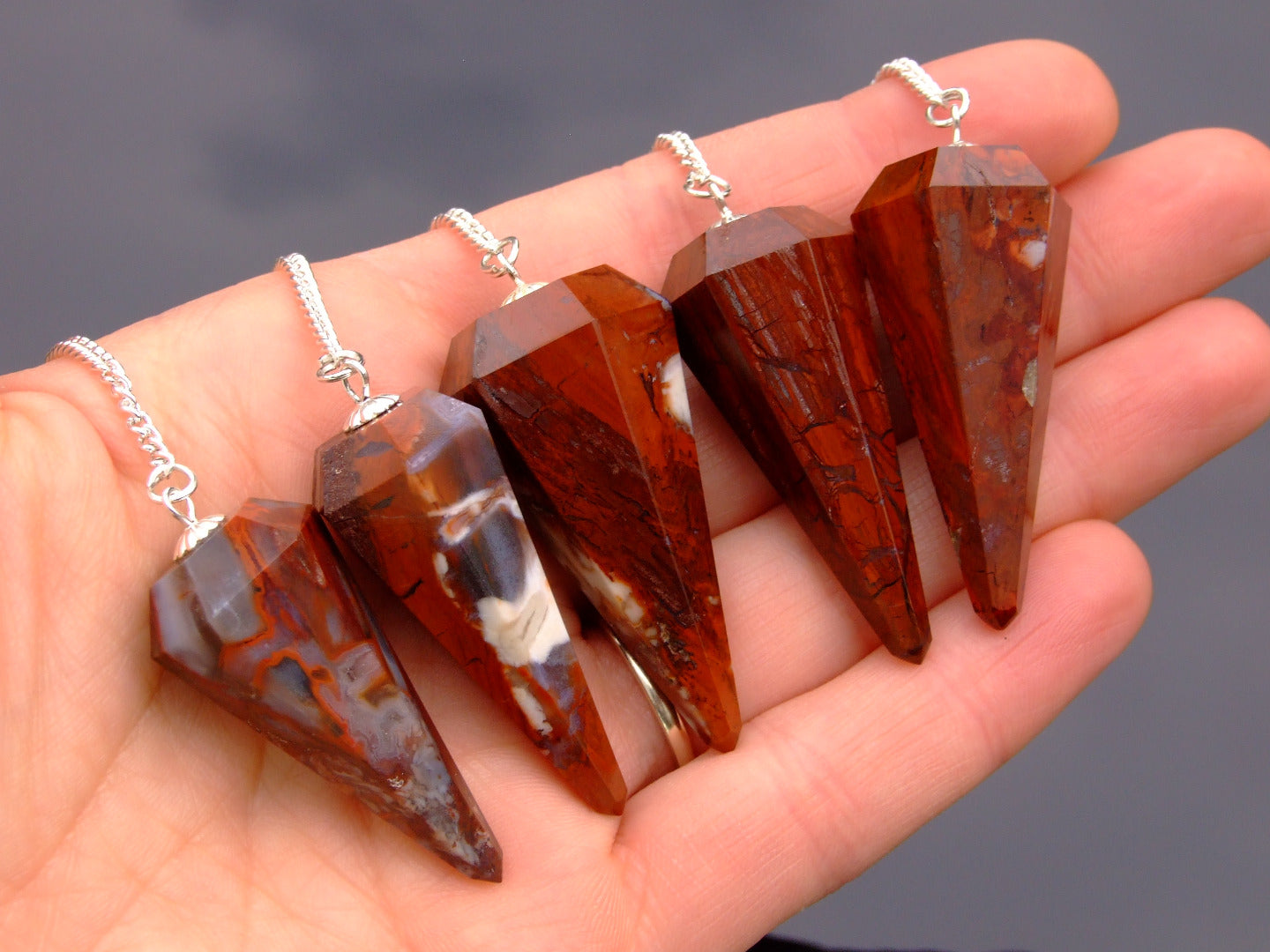 Red Petrified Wood Pendulum Natural Gemstone for Dowsing Scrying Divination Meditation Michael's UK Jewellery