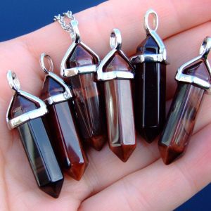 Red Tigers Eye Natural Crystal Point Pendant Gemstone Necklace Michael's UK Jewellery