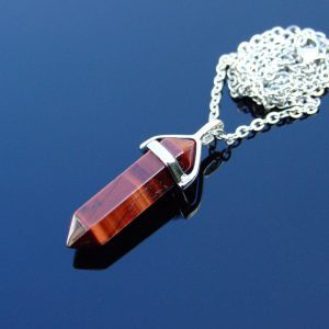 Red Tigers Eye Natural Crystal Point Pendant Gemstone Necklace Michael's UK Jewellery