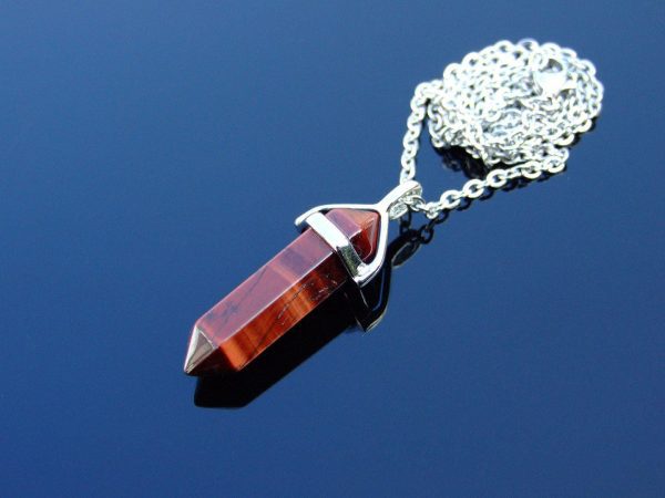 Gemstone Necklace Red Tigers Eye Natural Point Pendant beads mouse
