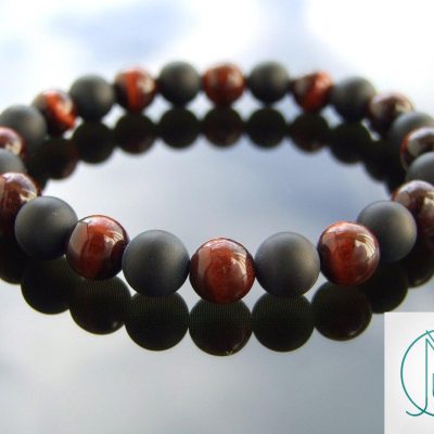 Red Tigers Eye Onyx Matte Natural Gemstone Bracelet 7-7.5'' Elasticated Michael's UK Jewellery
