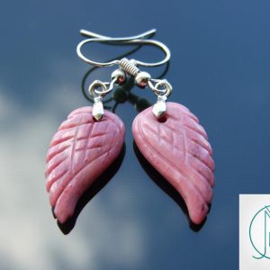 Rhodonite Earrings Angel Wing Shape Natural Gemstone with Pouch Michael's UK Jewellery
