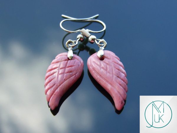 Rhodonite Earrings Angel Wing Shape Natural Gemstone with Pouch Michael's UK Jewellery