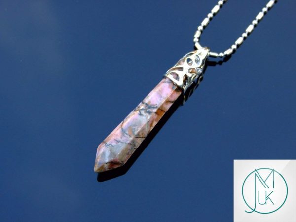 Rhodonite Long Point Pendant Gemstone Necklace Michael's UK Jewellery
