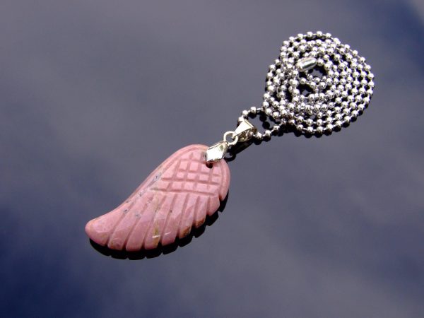 Rhodonite Natural Gemstone Angel Wing Pendant Necklace Michael's UK Jewellery