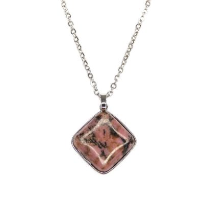 Gemstone Necklace Rhodonite Square Pendant Natural beads mouse