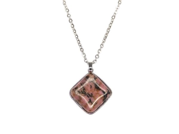 Gemstone Necklace Rhodonite Square Pendant Natural beads mouse
