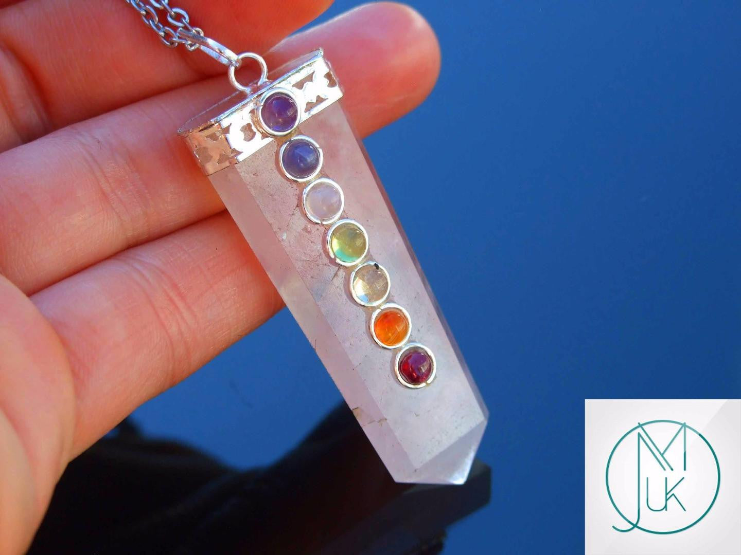 Rose Quartz 7 Chakra Natural Gemstone Pendant Necklace 50cm Michael's UK Jewellery