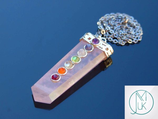 Rose Quartz 7 Chakra Natural Gemstone Pendant Necklace 50cm Michael's UK Jewellery