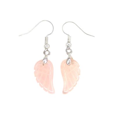 Rose Quartz Earrings Angel Wing Shape Natural Gemstone with Pouch Michael's UK Jewellery