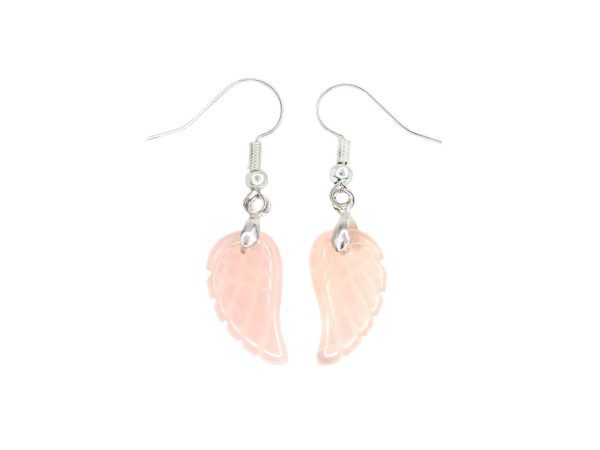 Rose Quartz Earrings Angel Wing Shape Natural Gemstone with Pouch Michael's UK Jewellery