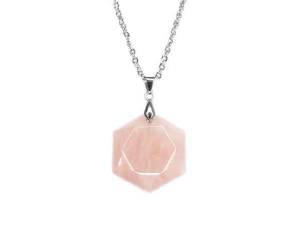 Gemstone Necklace Rose Quartz Hexagon Pendant Natural beads mouse