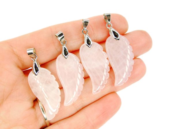 Rose Quartz Natural Gemstone Angel Wing Pendant Necklace Michael's UK Jewellery