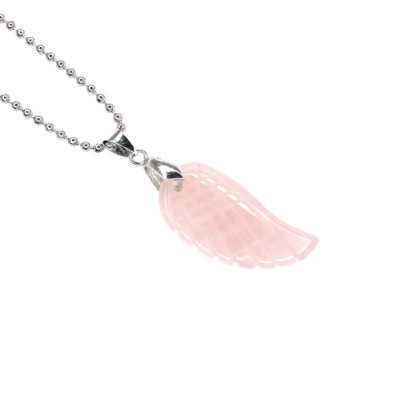 Rose Quartz Natural Gemstone Angel Wing Pendant Necklace Michael's UK Jewellery