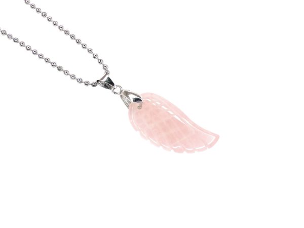 Rose Quartz Natural Gemstone Angel Wing Pendant Necklace Michael's UK Jewellery