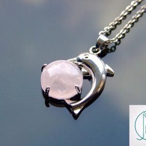 Rose Quartz Necklace Dolphin Pendant Natural Gemstone With Pouch Michael's UK Jewellery