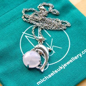 Rose Quartz Necklace Dolphin Pendant Natural Gemstone With Pouch Michael's UK Jewellery
